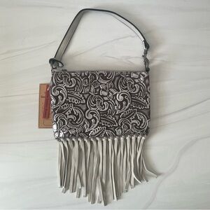 Justin Leather Western Mini Convertible Wristlet Fringed Shoulder Bag- NWT